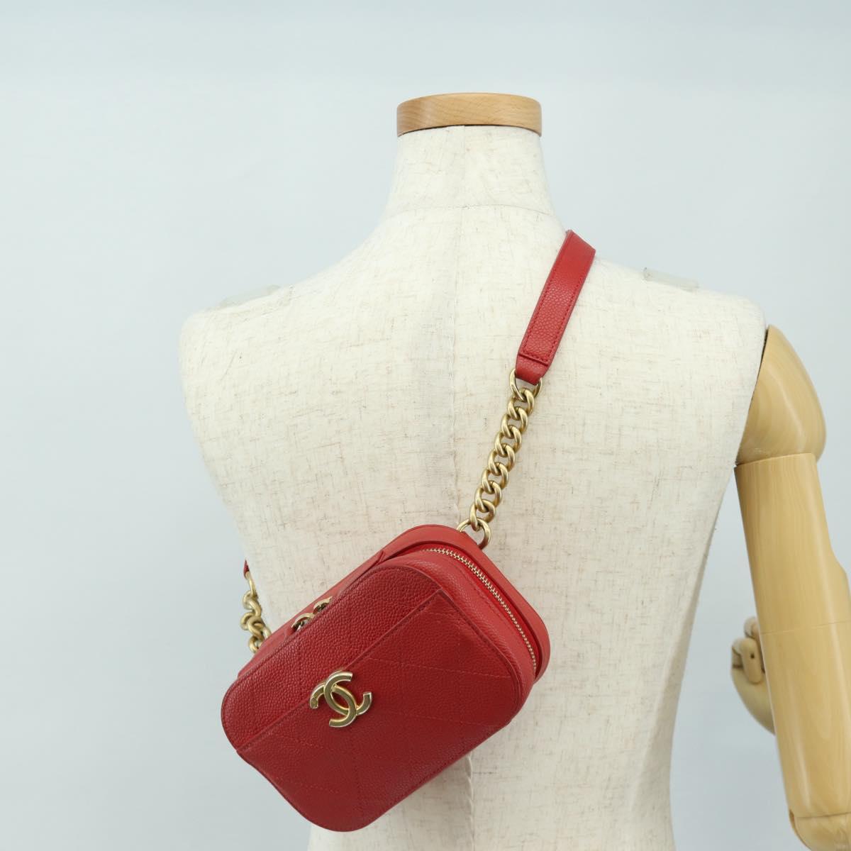 CHANEL Matelasse Chic Affinity Chain Bag Caviar Skin Red Gold CC Auth 189719M