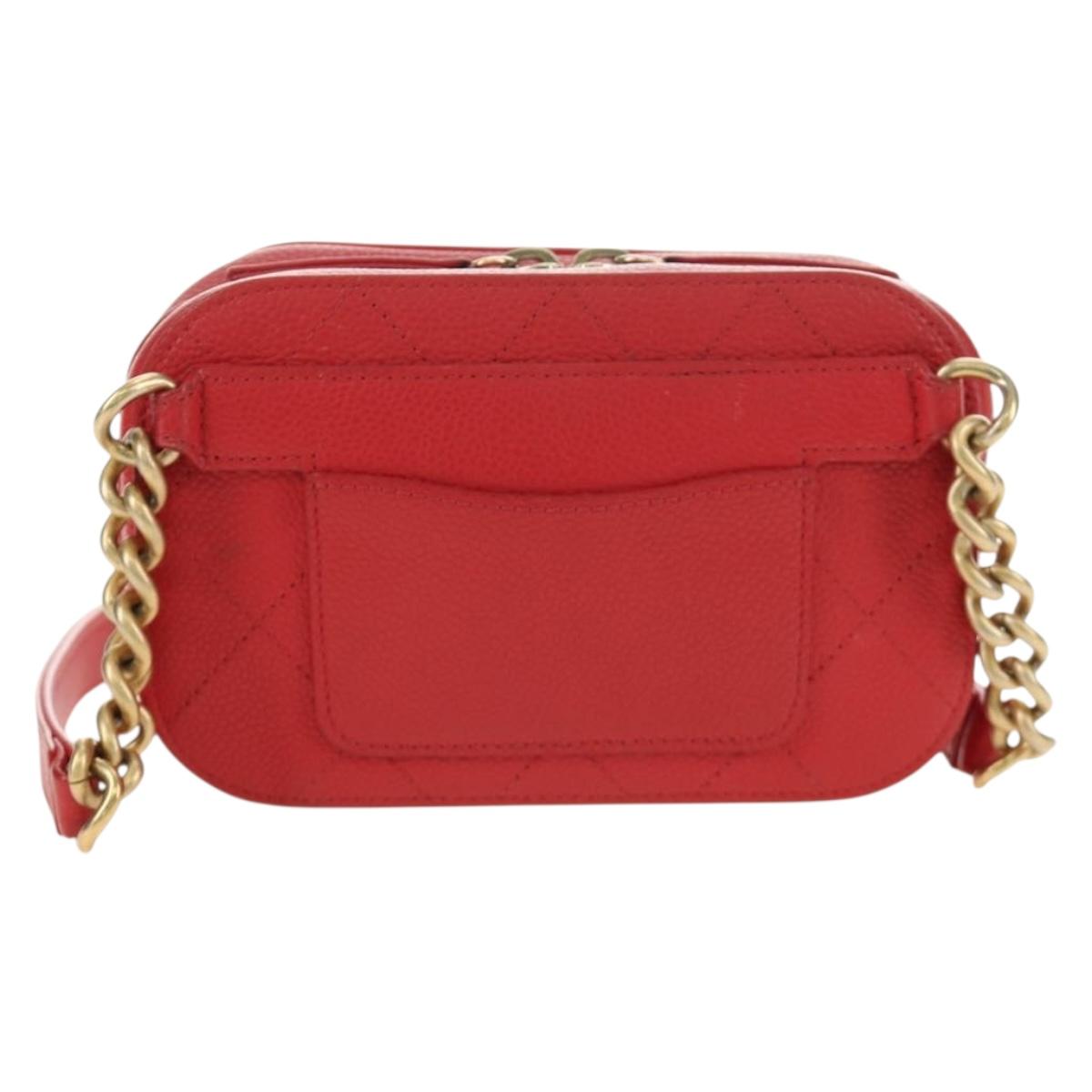 CHANEL Matelasse Chic Affinity Chain Bag Caviar Skin Red Gold CC Auth 189719M