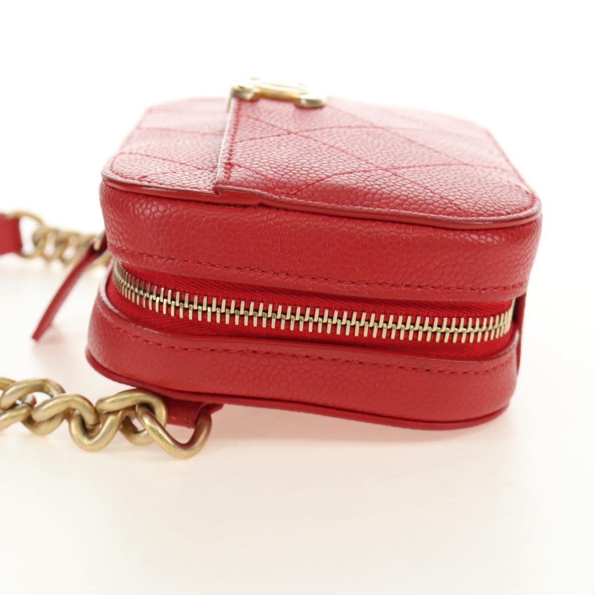CHANEL Matelasse Chic Affinity Chain Bag Caviar Skin Red Gold CC Auth 189719M