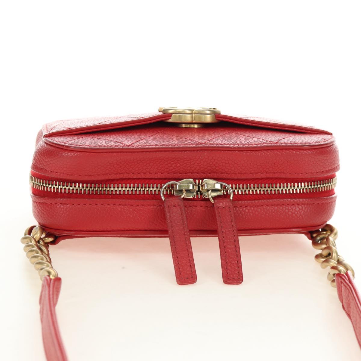 CHANEL Matelasse Chic Affinity Chain Bag Caviar Skin Red Gold CC Auth 189719M