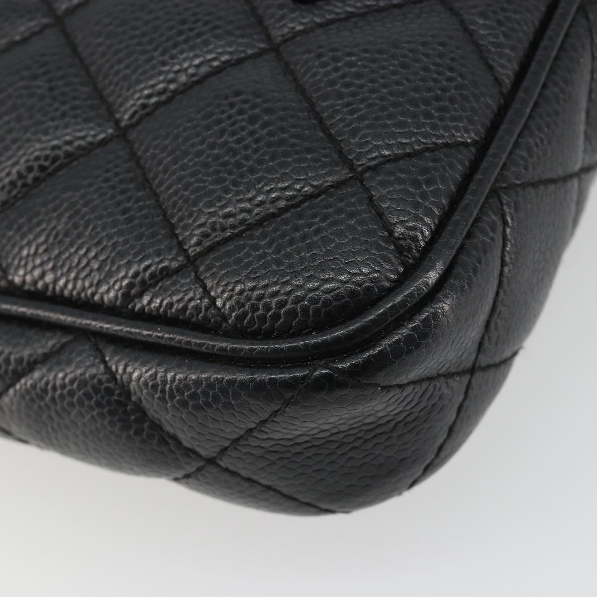 CHANEL Matelasse Chain Shoulder Bag Caviar Skin Black Gold CC Auth 189723V