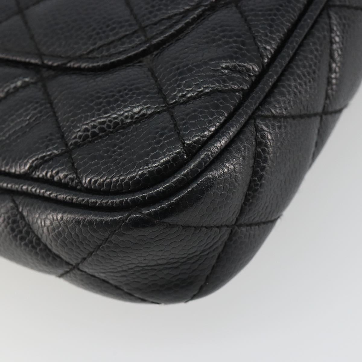 CHANEL Matelasse Chain Shoulder Bag Caviar Skin Black Gold CC Auth 189723V