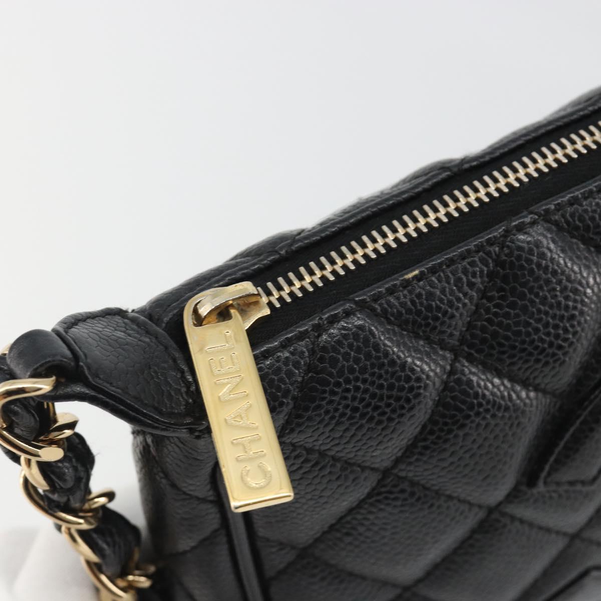CHANEL Matelasse Chain Shoulder Bag Caviar Skin Black Gold CC Auth 189723V