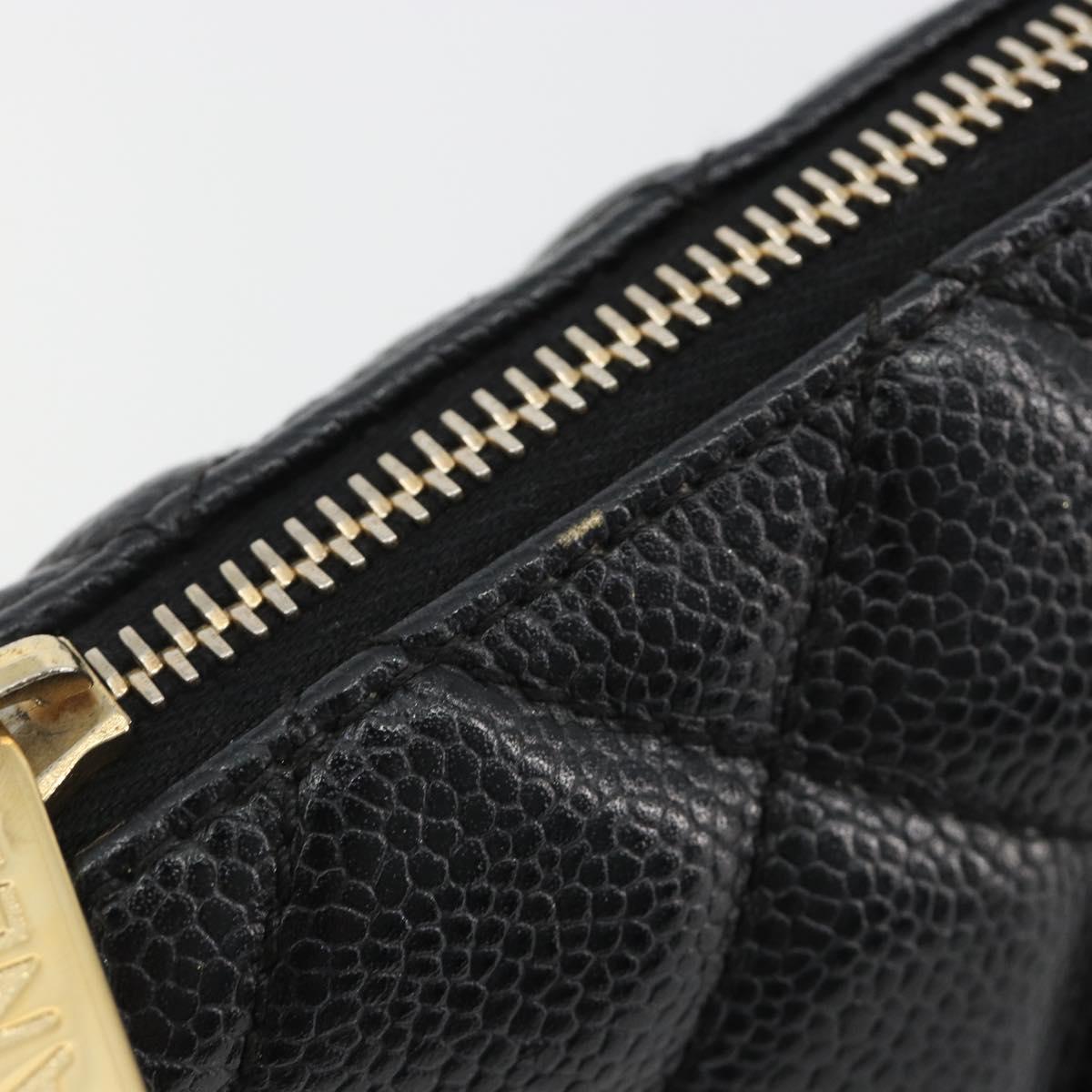 CHANEL Matelasse Chain Shoulder Bag Caviar Skin Black Gold CC Auth 189723V