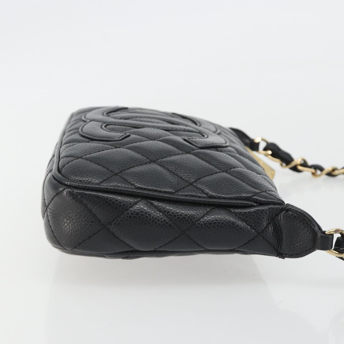 CHANEL Matelasse Chain Shoulder Bag Caviar Skin Black Gold CC Auth 189723V