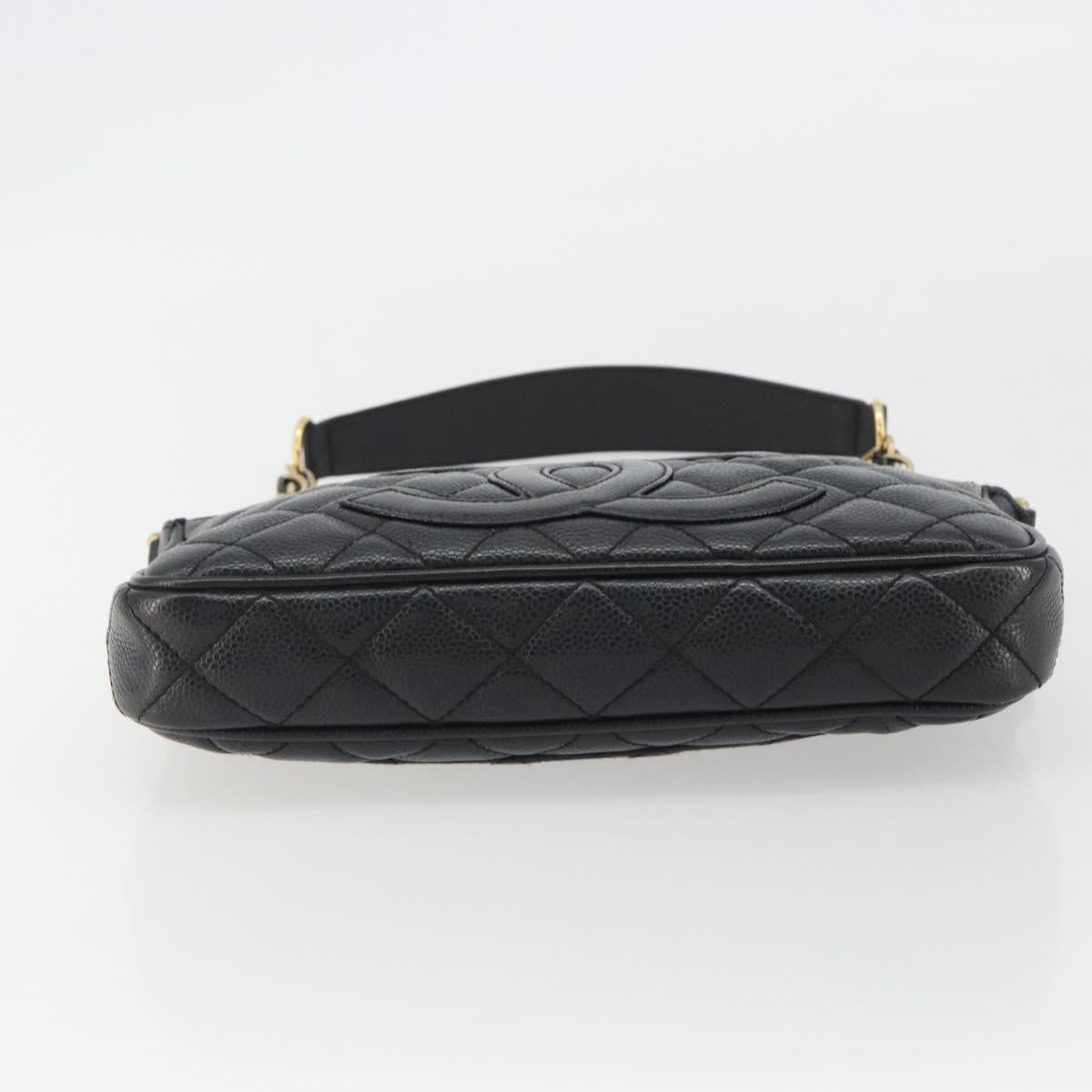 CHANEL Matelasse Chain Shoulder Bag Caviar Skin Black Gold CC Auth 189723V