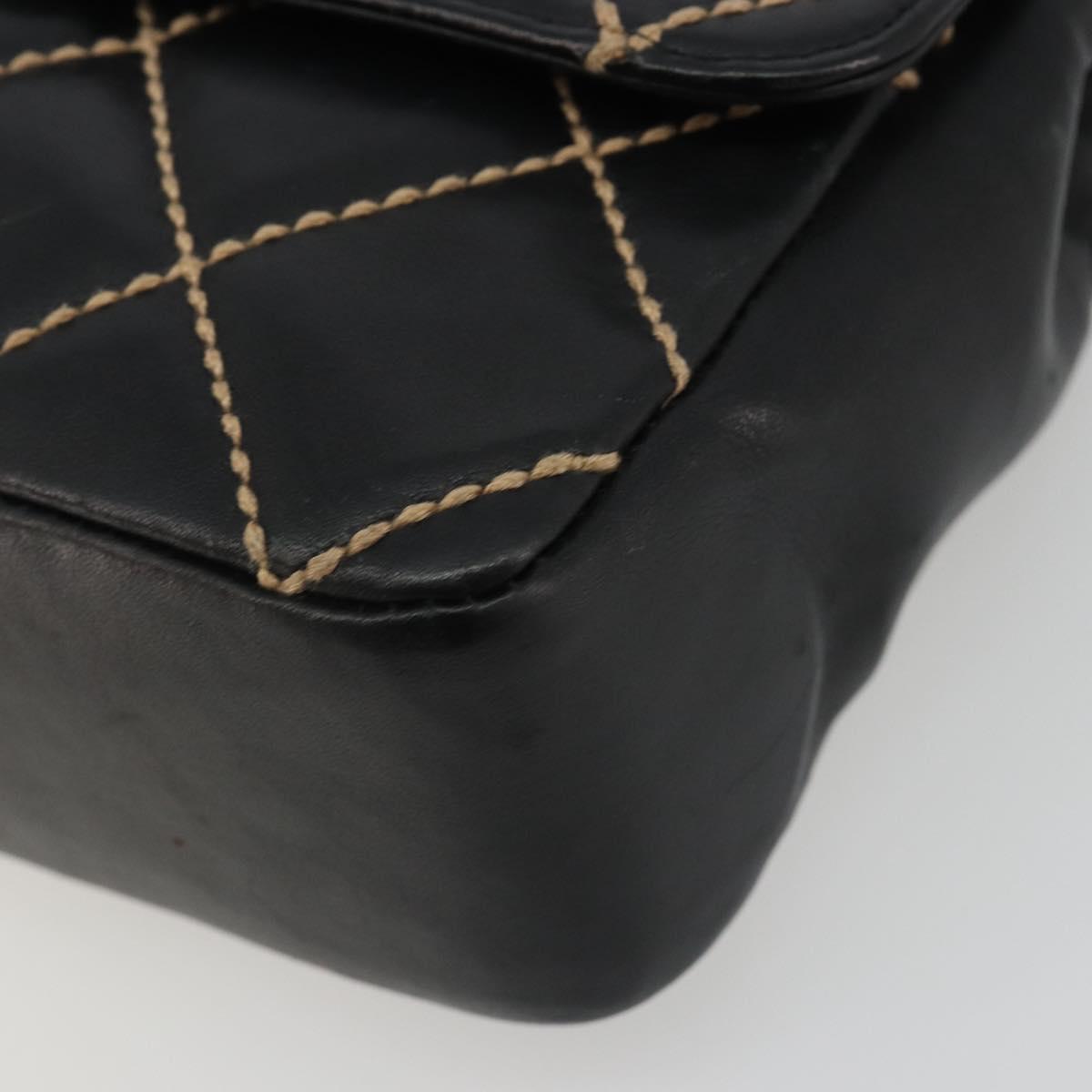 CHANEL Wild Stitch Chain Shoulder Bag Leather Black Gold CC Auth 189724V