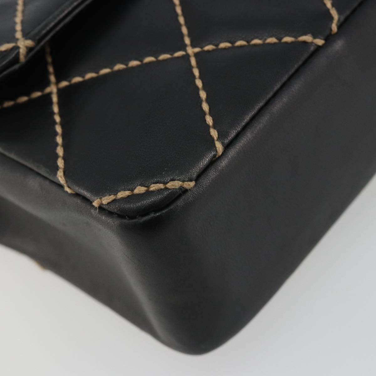 CHANEL Wild Stitch Chain Shoulder Bag Leather Black Gold CC Auth 189724V