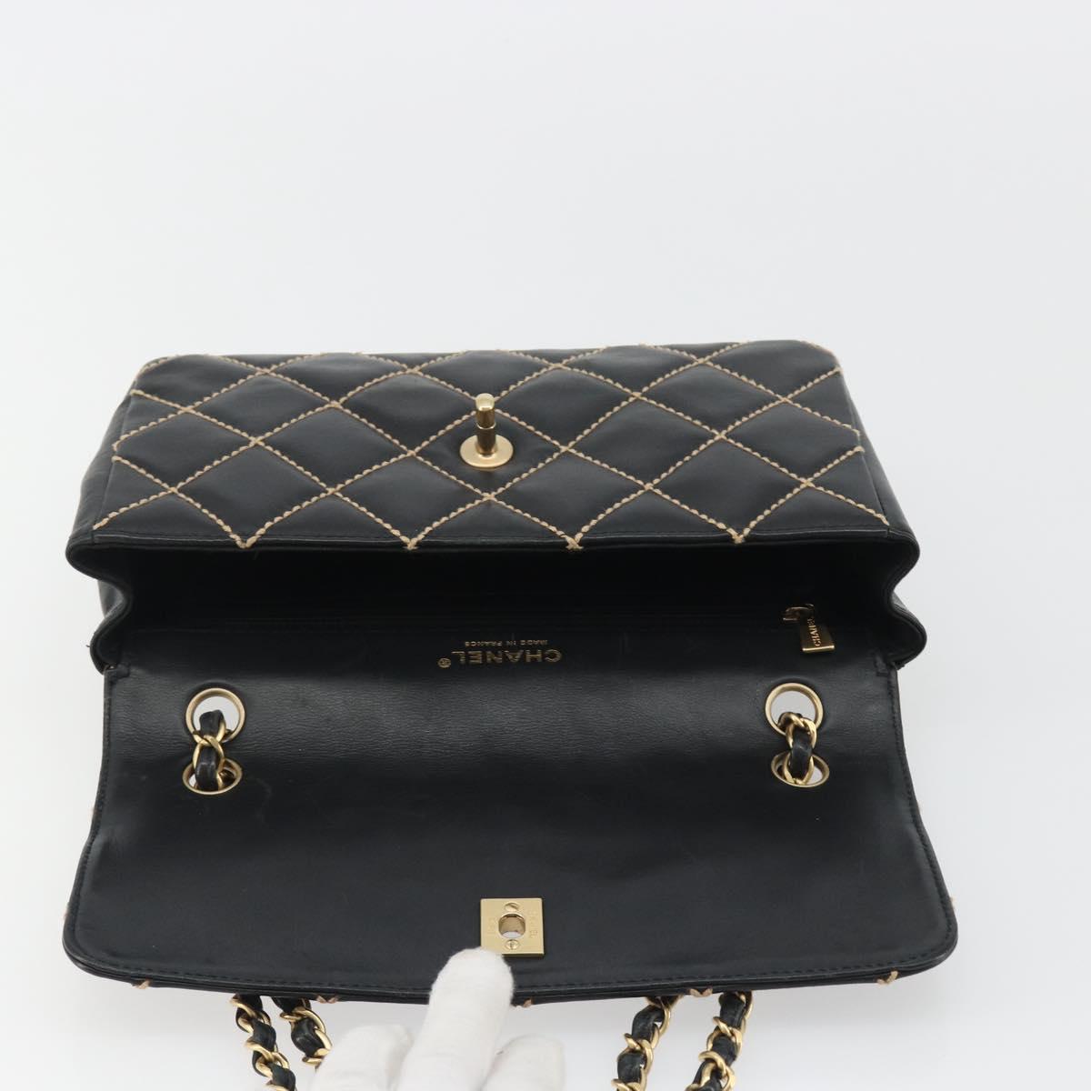 CHANEL Wild Stitch Chain Shoulder Bag Leather Black Gold CC Auth 189724V