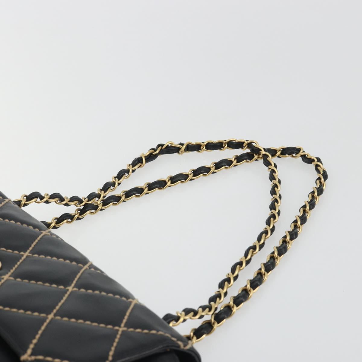 CHANEL Wild Stitch Chain Shoulder Bag Leather Black Gold CC Auth 189724V