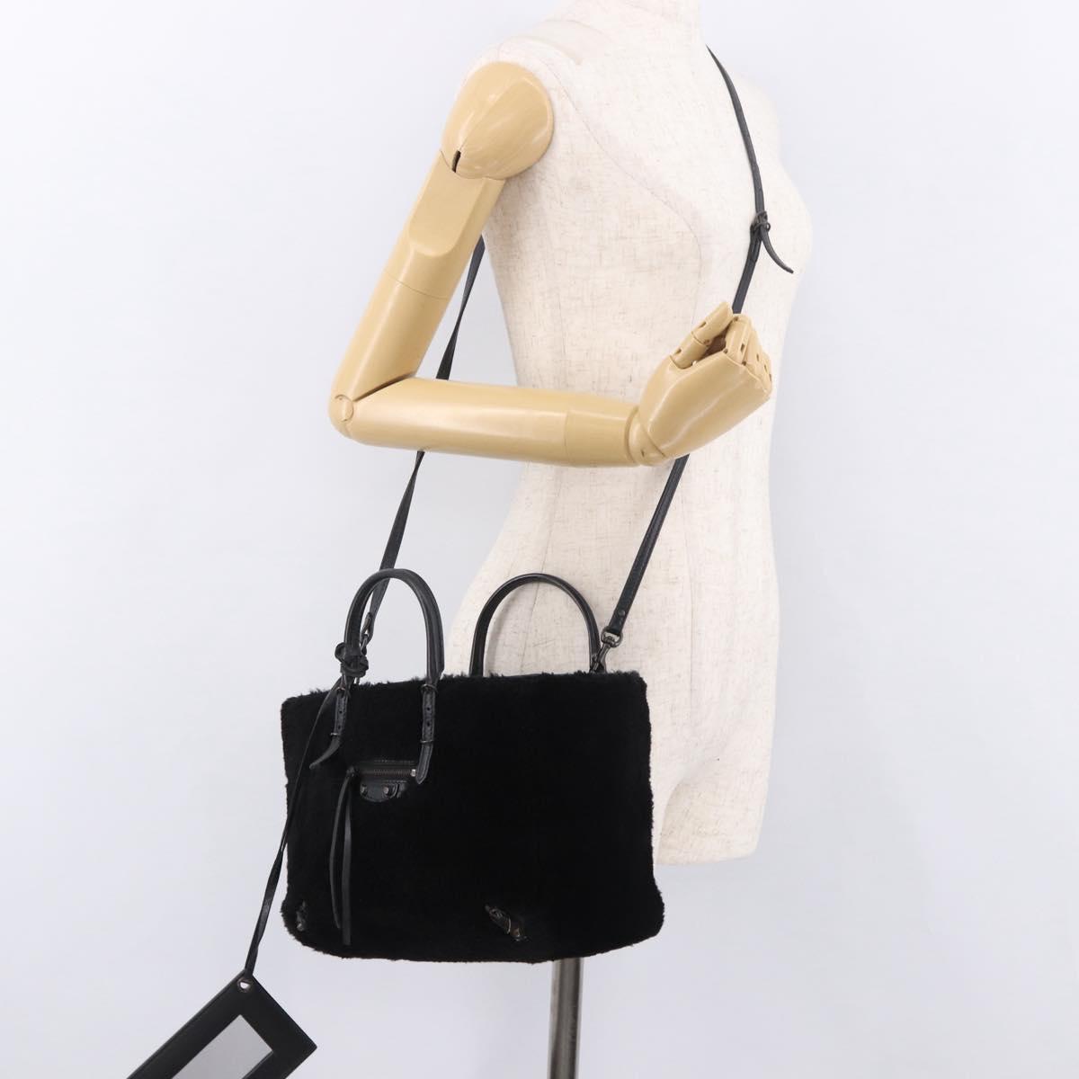 BALENCIAGA Hand Bag Fur 2way Black Auth 189725A