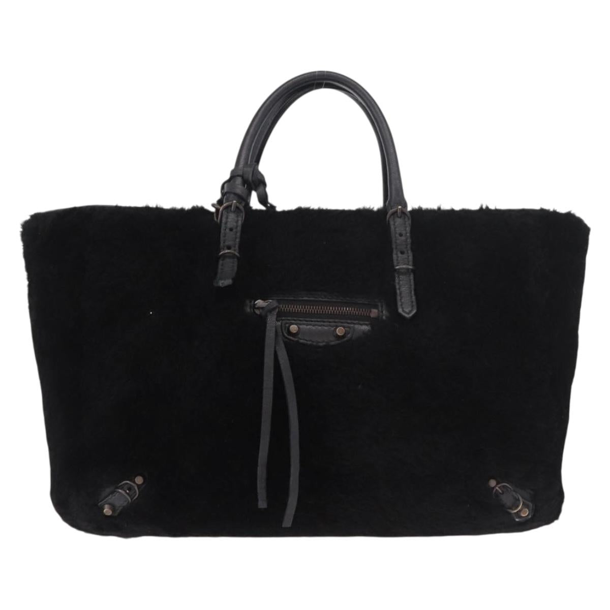 BALENCIAGA Hand Bag Fur 2way Black Auth 189725A