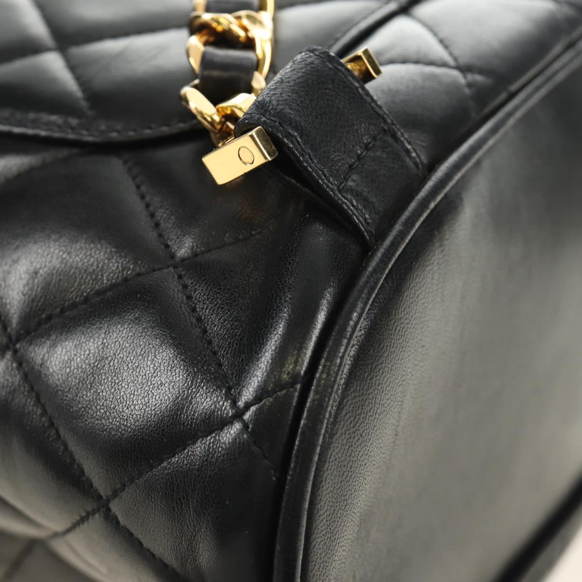 CHANEL Matelasse Backpack Lamb Skin Black Gold CC Auth 189728V