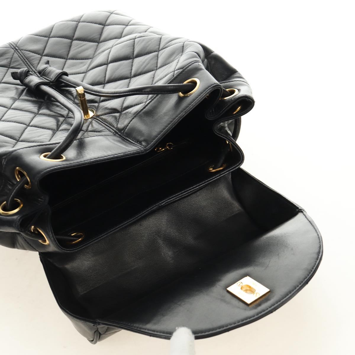 CHANEL Matelasse Backpack Lamb Skin Black Gold CC Auth 189728V