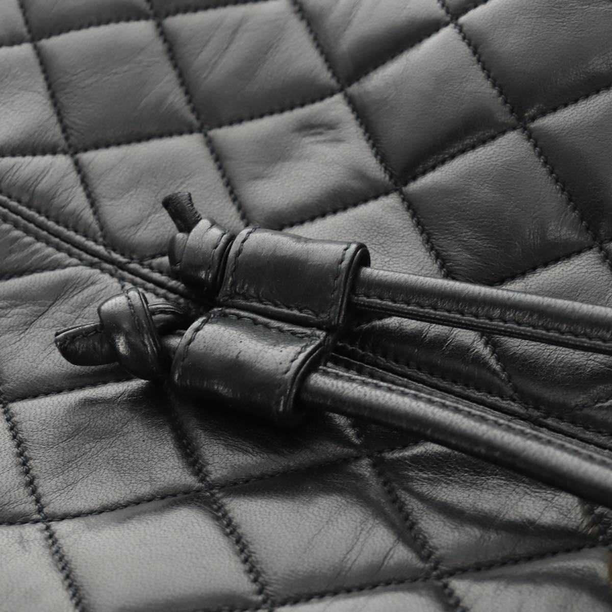 CHANEL Matelasse Backpack Lamb Skin Black Gold CC Auth 189728V