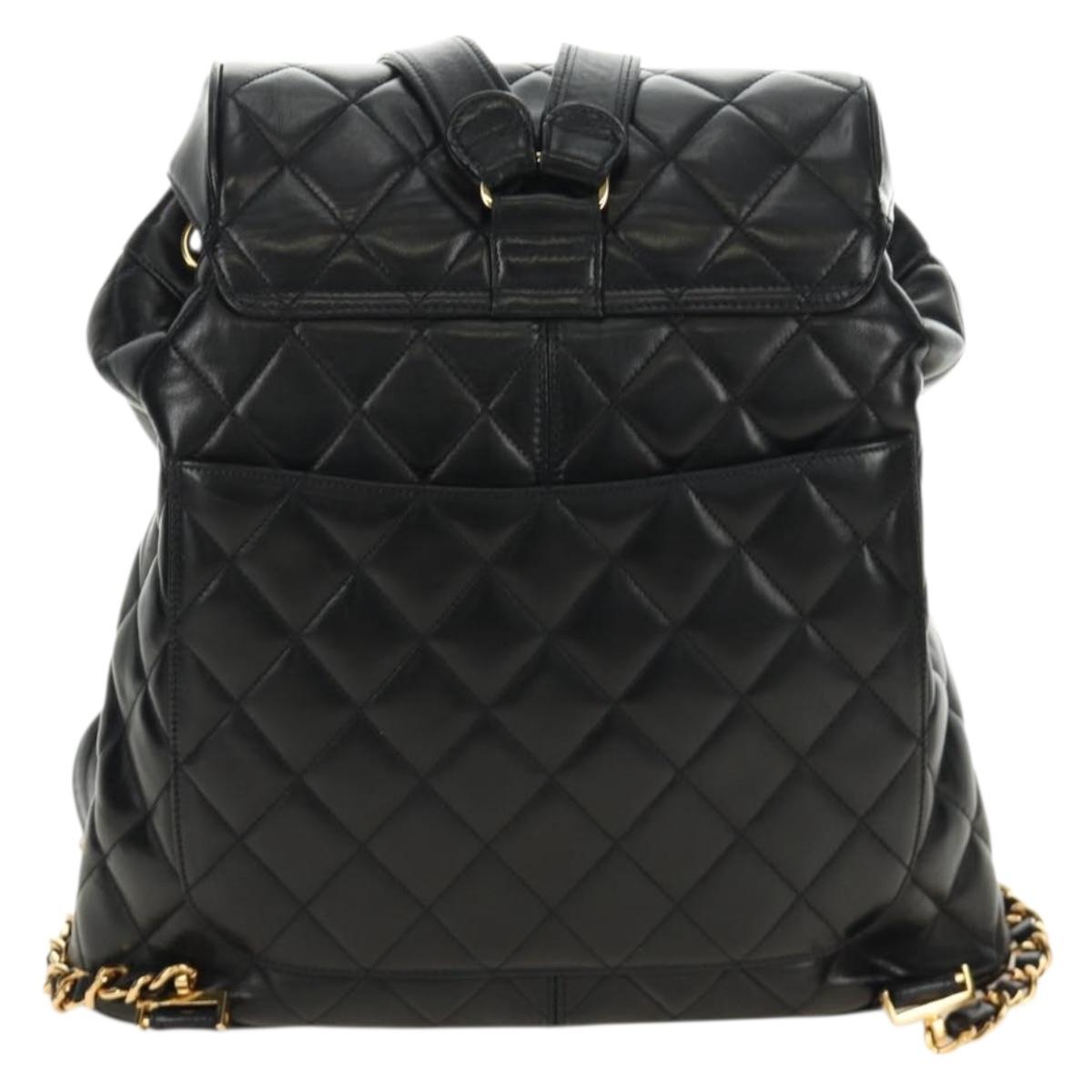 CHANEL Matelasse Backpack Lamb Skin Black Gold CC Auth 189728V