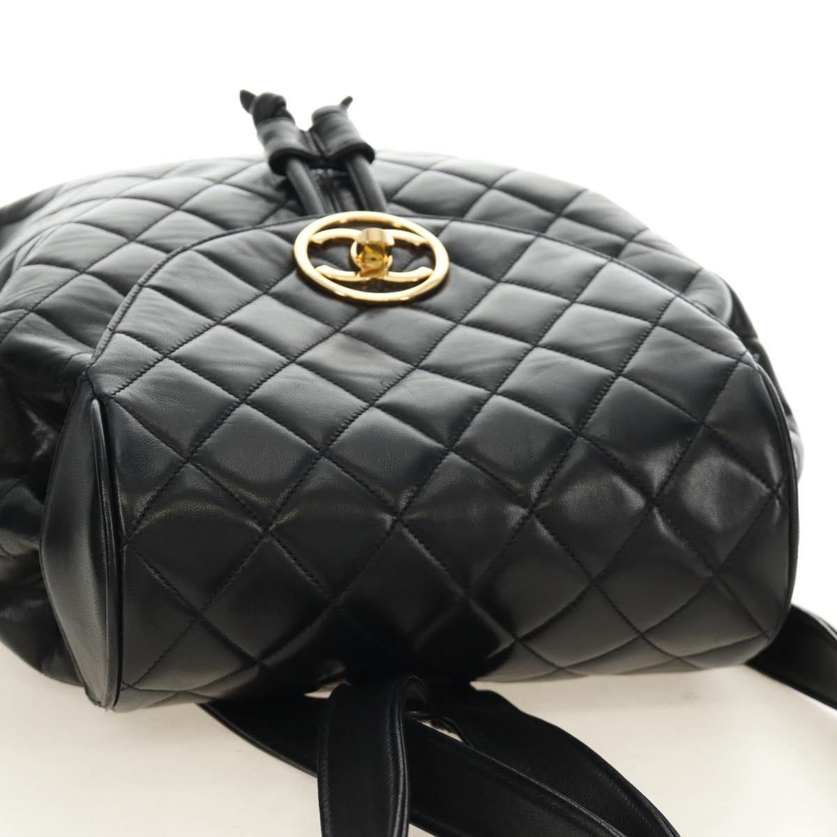 CHANEL Matelasse Backpack Lamb Skin Black Gold CC Auth 189728V