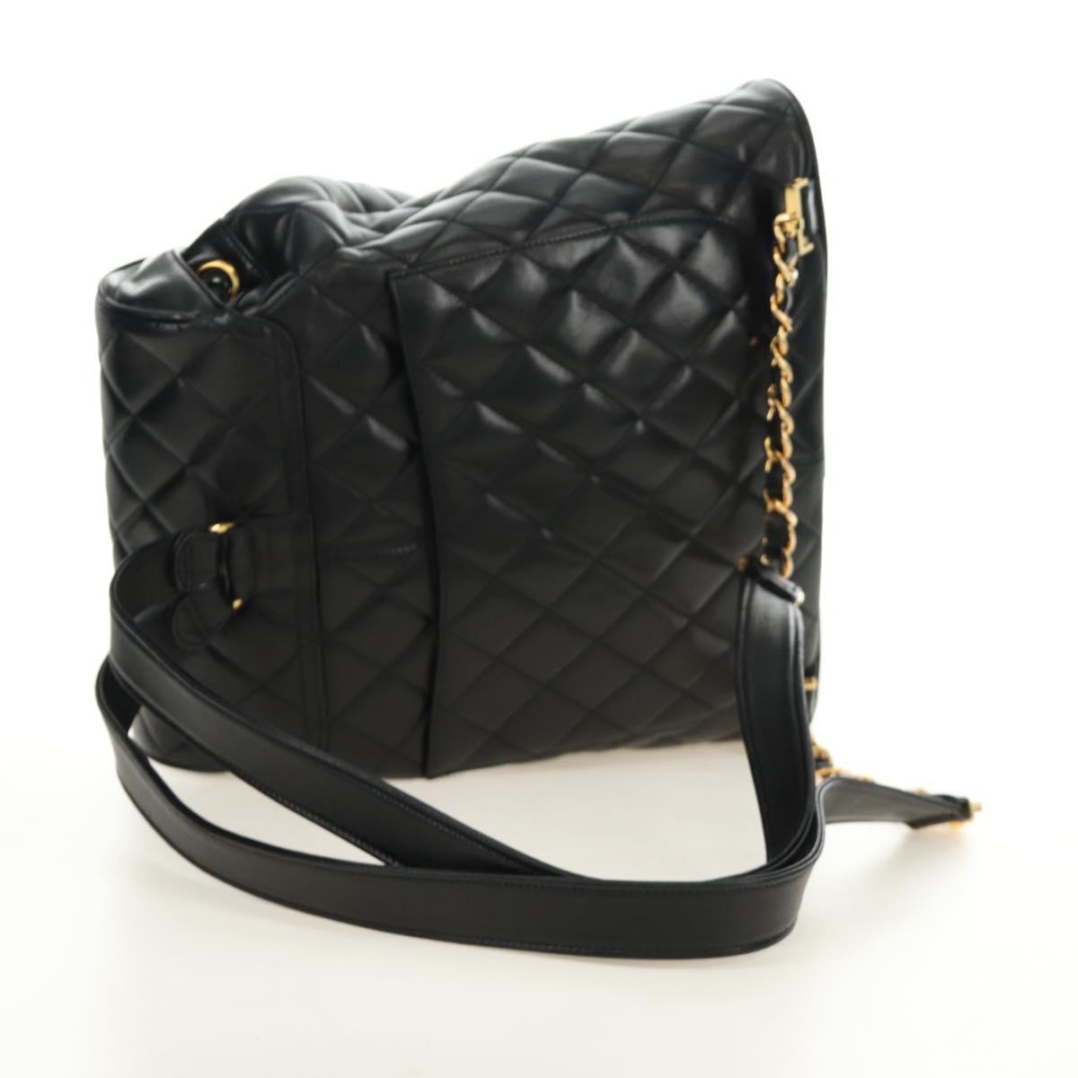 CHANEL Matelasse Backpack Lamb Skin Black Gold CC Auth 189728V