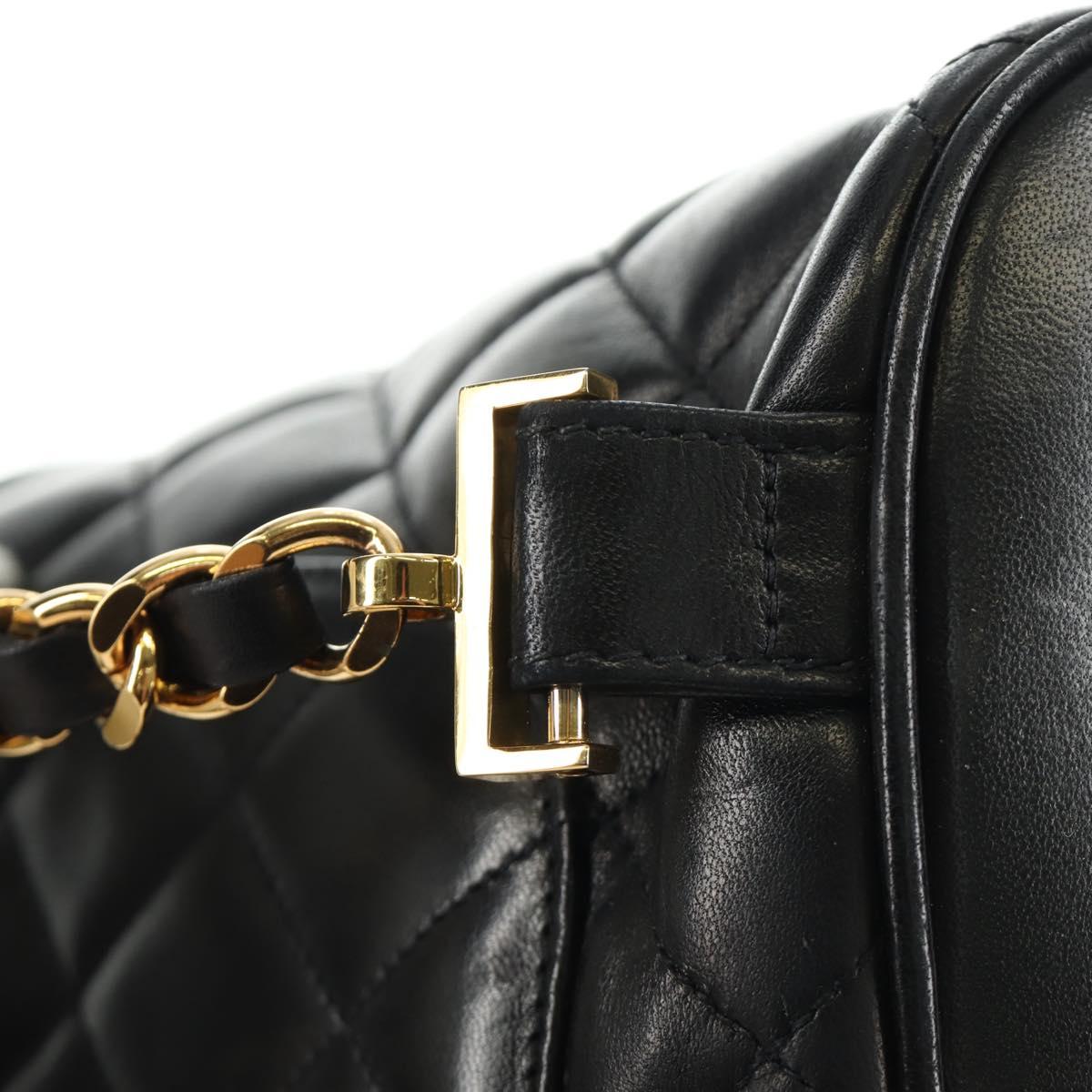 CHANEL Matelasse Backpack Lamb Skin Black Gold CC Auth 189728V