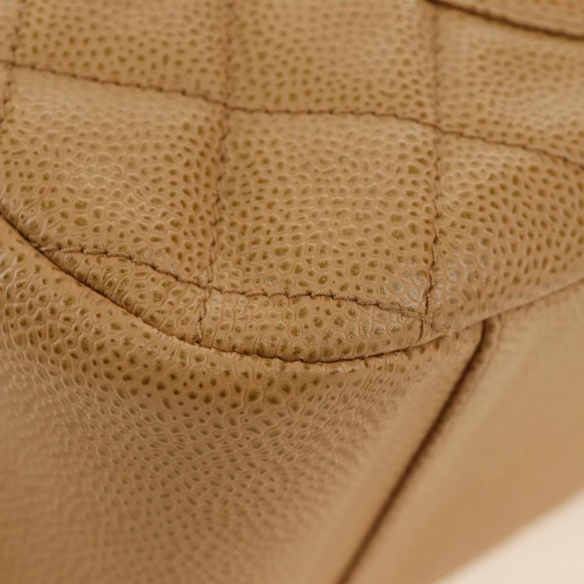 CHANEL Matelasse Chain Shoulder Bag Caviar Skin Beige Gold CC Auth 189729SV