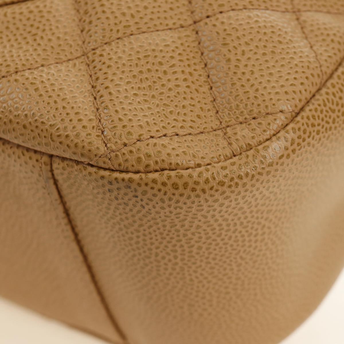 CHANEL Matelasse Chain Shoulder Bag Caviar Skin Beige Gold CC Auth 189729SV
