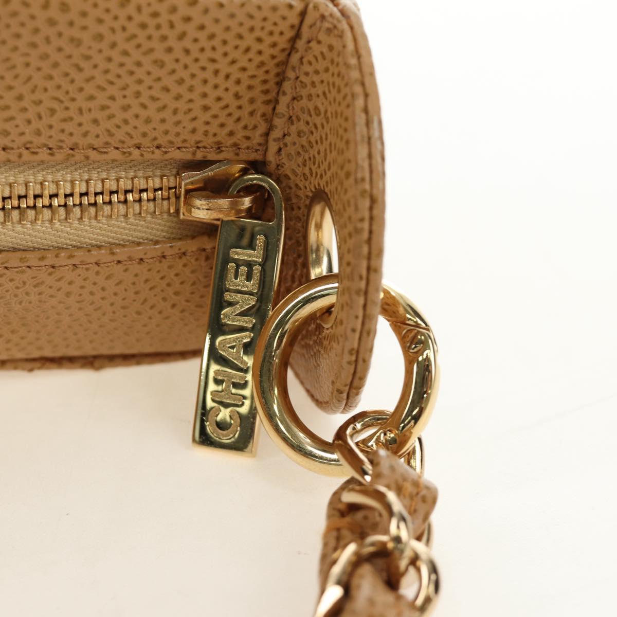 CHANEL Matelasse Chain Shoulder Bag Caviar Skin Beige Gold CC Auth 189729SV