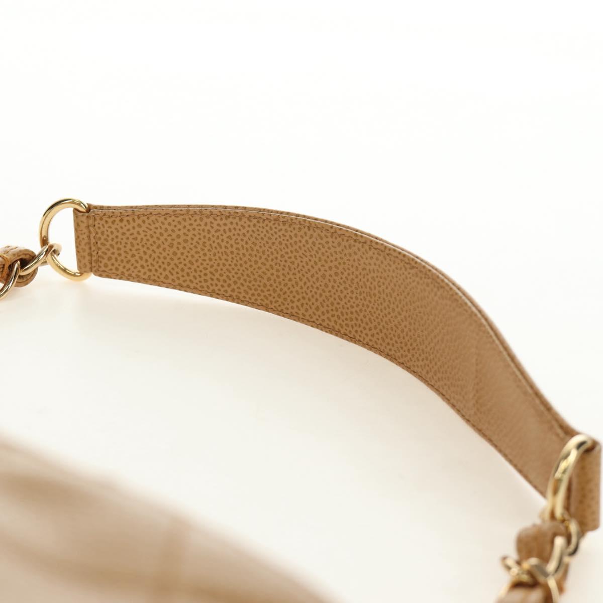 CHANEL Matelasse Chain Shoulder Bag Caviar Skin Beige Gold CC Auth 189729SV