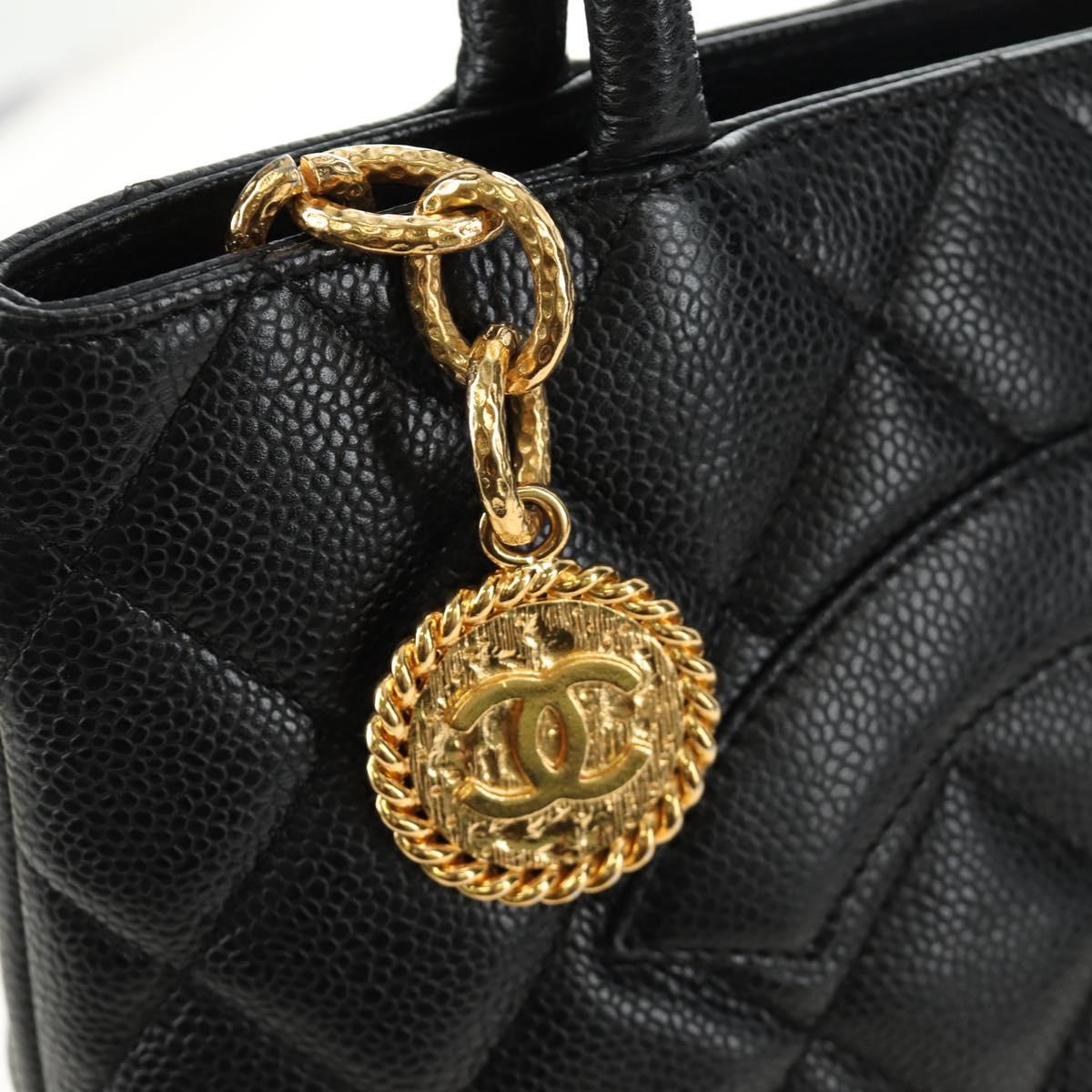CHANEL Matelasse Standard Tote Bag Caviar Skin Black Gold CC Auth 189730SV