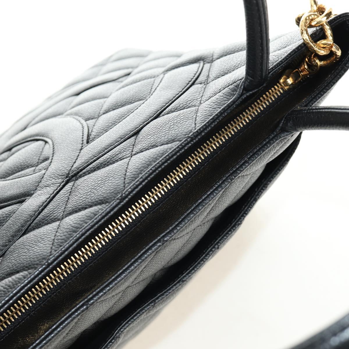CHANEL Matelasse Standard Tote Bag Caviar Skin Black Gold CC Auth 189730SV