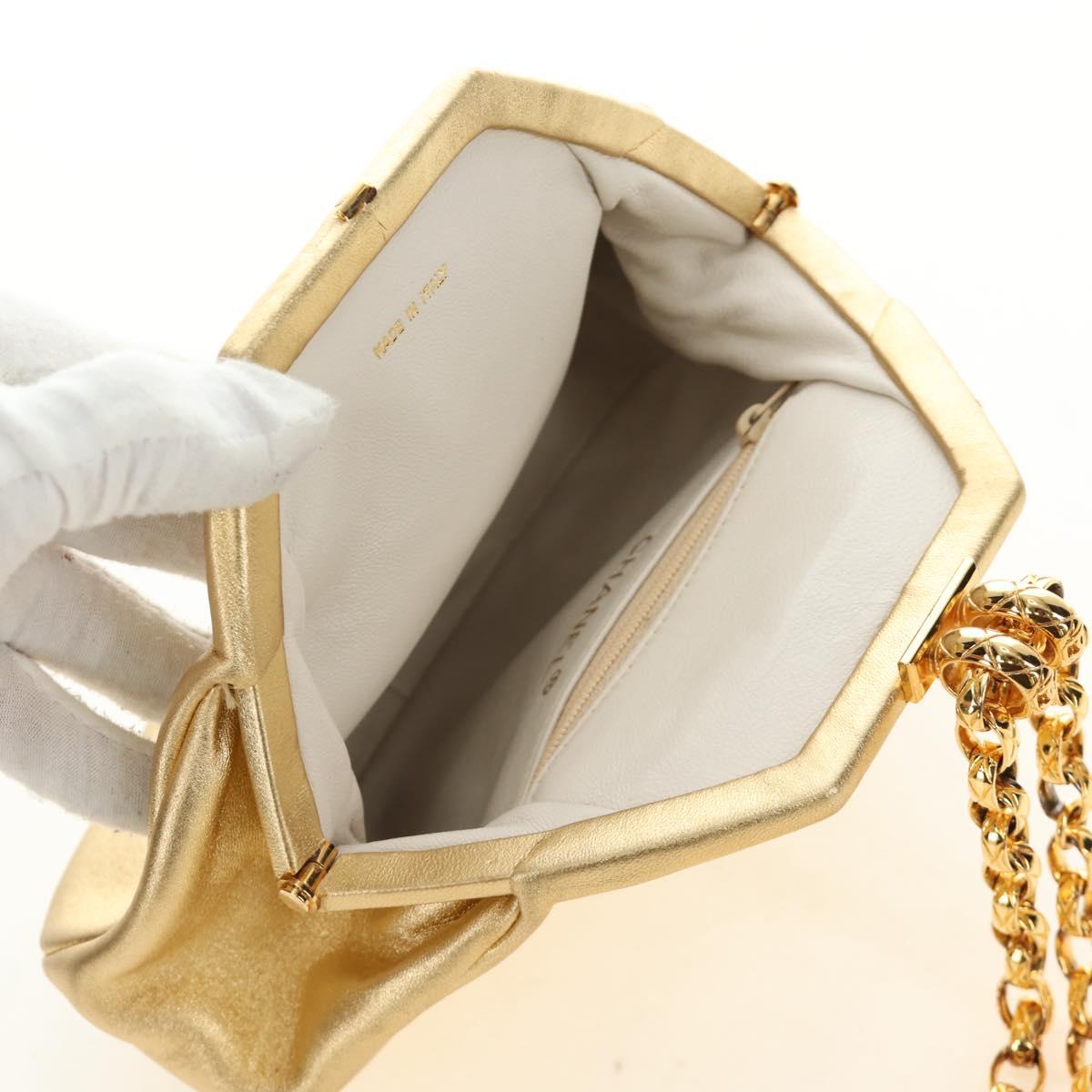 CHANEL Chain Shoulder Bag Leather Gold CC Auth 189731SM