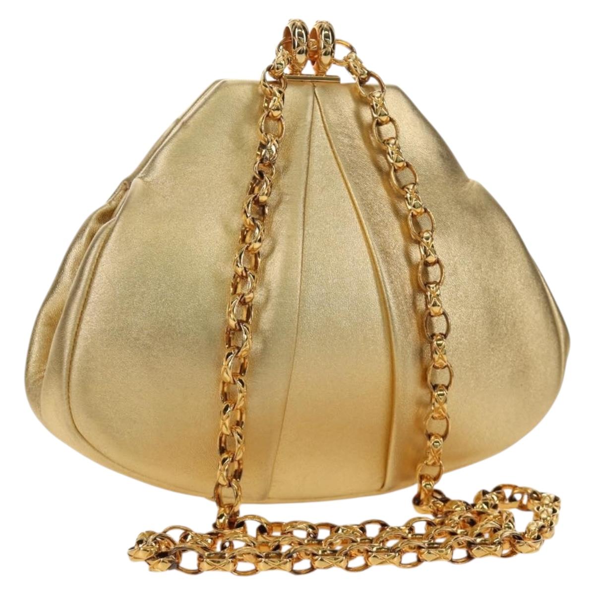 CHANEL Chain Shoulder Bag Leather Gold CC Auth 189731SM