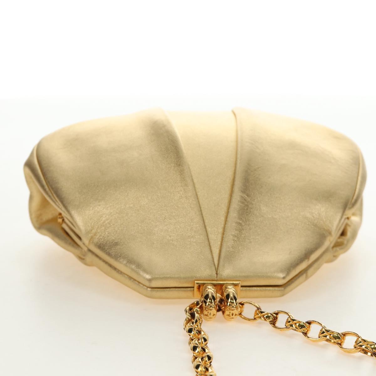 CHANEL Chain Shoulder Bag Leather Gold CC Auth 189731SM