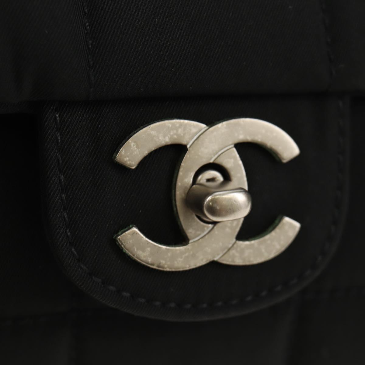 CHANEL Choco Bar Chain Shoulder Bag Cotton Jersey Black Silver CC Auth 189732V