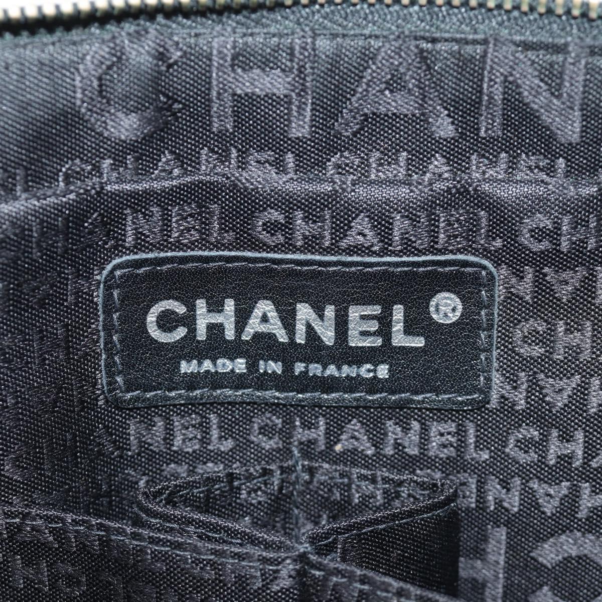 CHANEL Choco Bar Chain Shoulder Bag Cotton Jersey Black Silver CC Auth 189732V