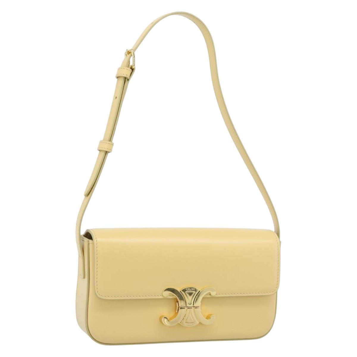 CELINE Triomphe Shoulder Bag Leather Ivory Gold Auth 189733SM