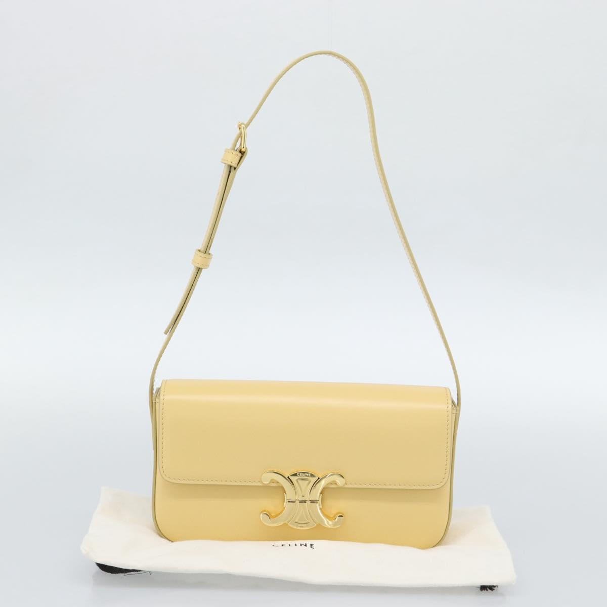 CELINE Triomphe Shoulder Bag Leather Ivory Gold Auth 189733SM