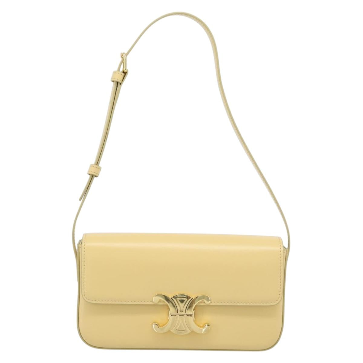 CELINE Triomphe Shoulder Bag Leather Ivory Gold Auth 189733SM