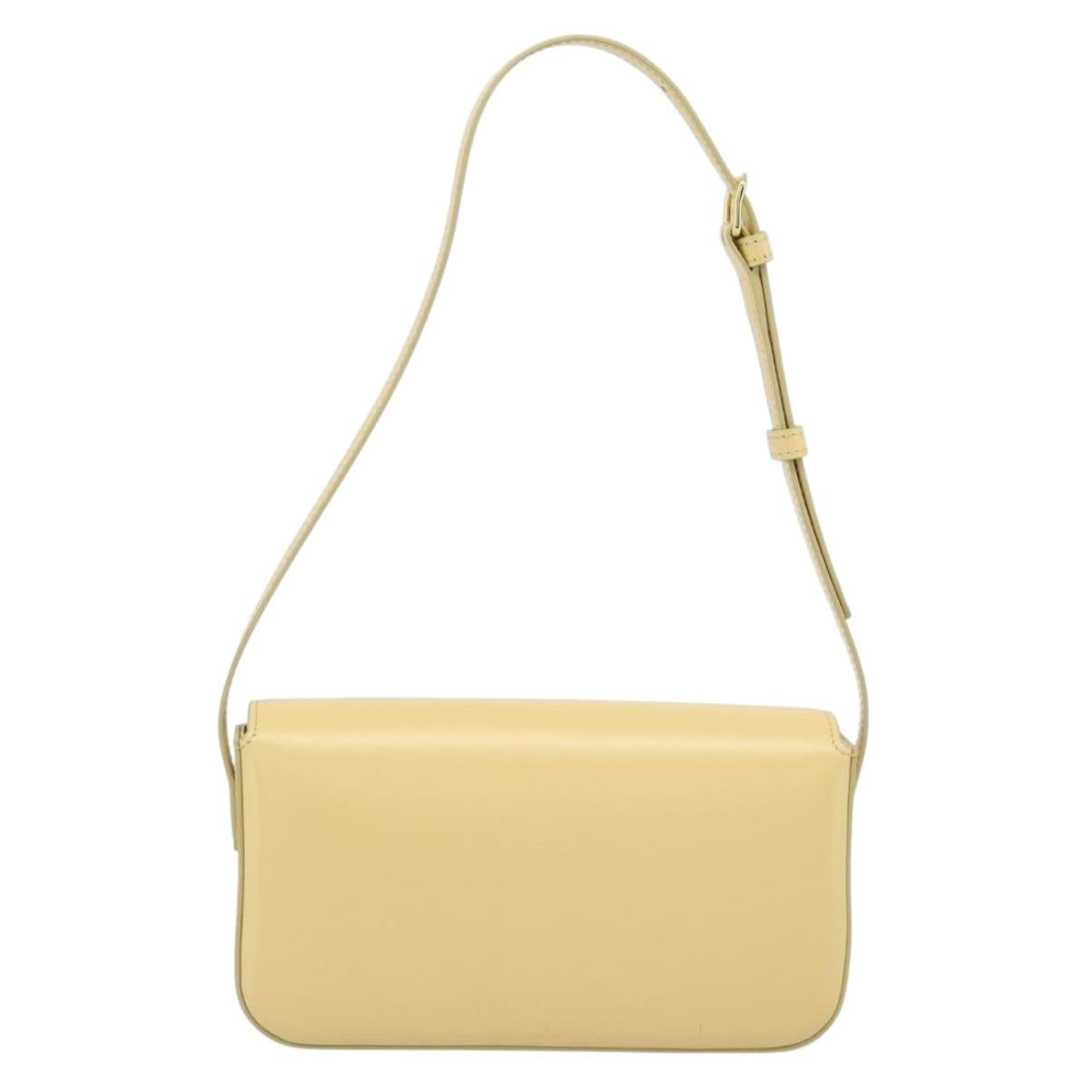 CELINE Triomphe Shoulder Bag Leather Ivory Gold Auth 189733SM
