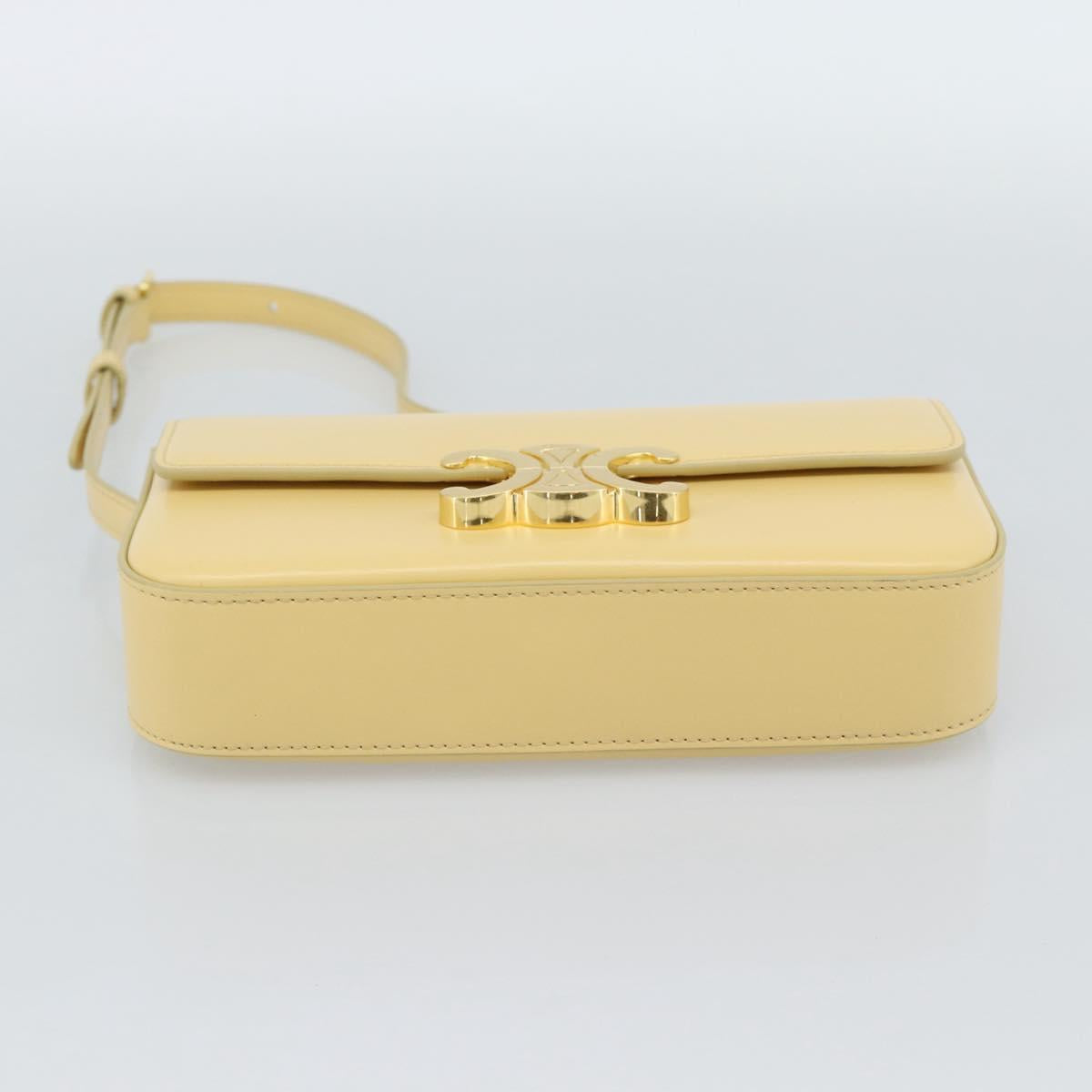 CELINE Triomphe Shoulder Bag Leather Ivory Gold Auth 189733SM