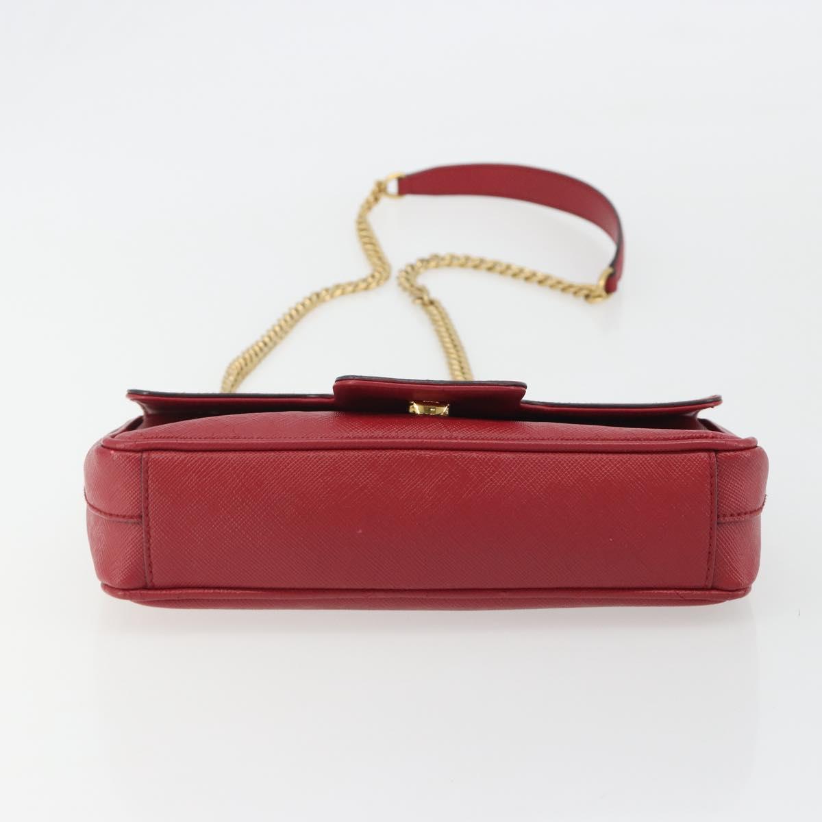 PRADA Chain Shoulder Bag Safiano Leather Red Gold Auth 189736
