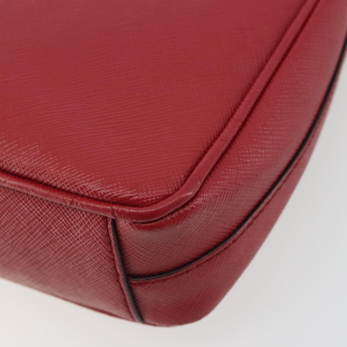 PRADA Chain Shoulder Bag Safiano Leather Red Gold Auth 189736