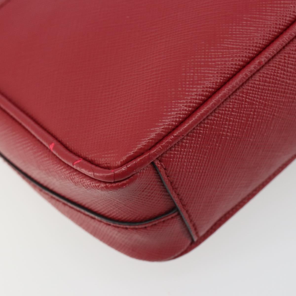 PRADA Chain Shoulder Bag Safiano Leather Red Gold Auth 189736
