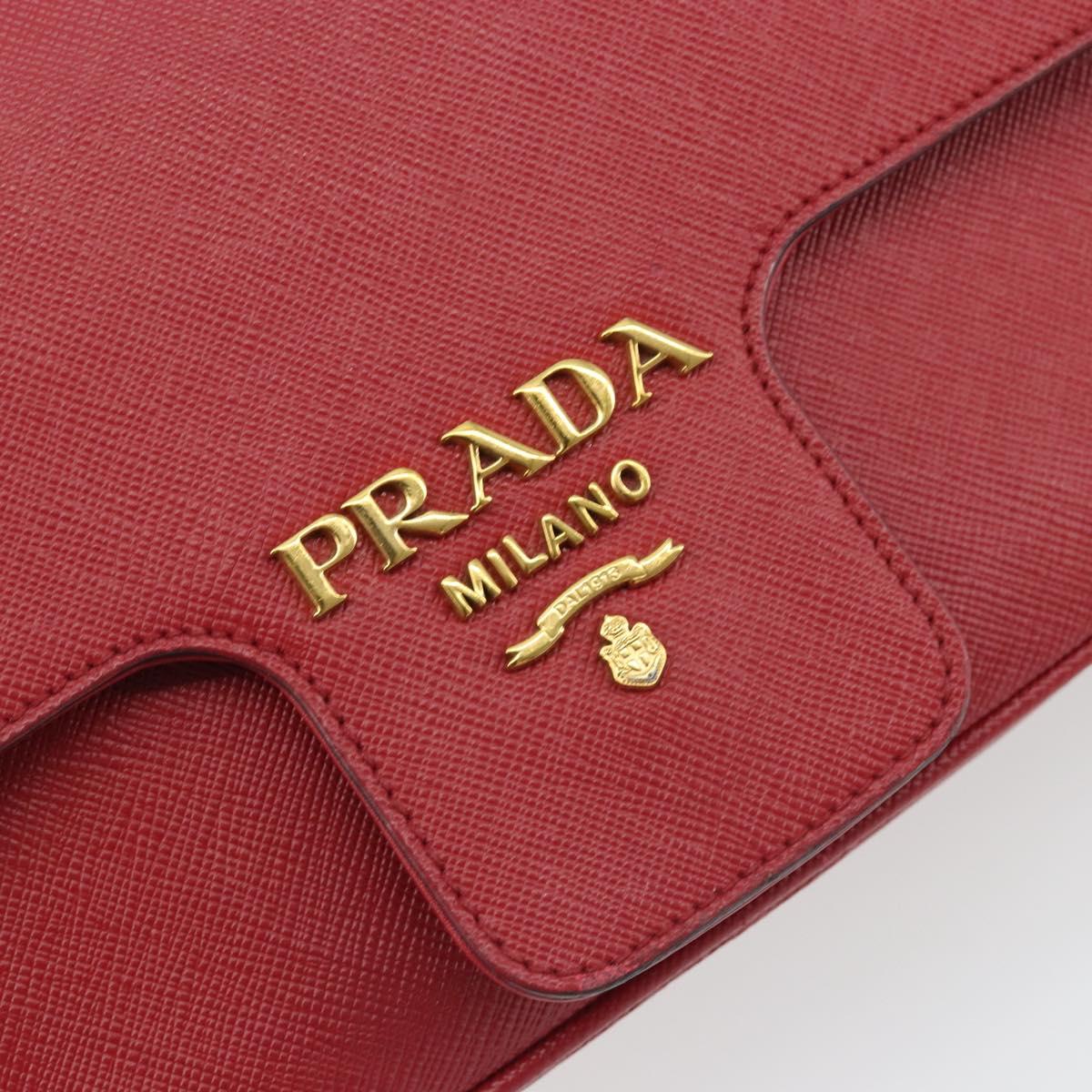 PRADA Chain Shoulder Bag Safiano Leather Red Gold Auth 189736