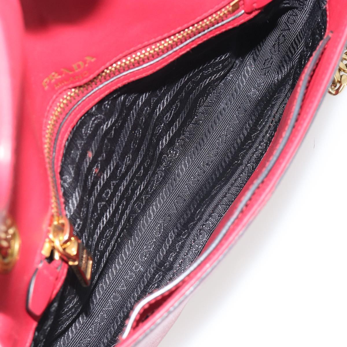 PRADA Chain Shoulder Bag Safiano Leather Red Gold Auth 189736