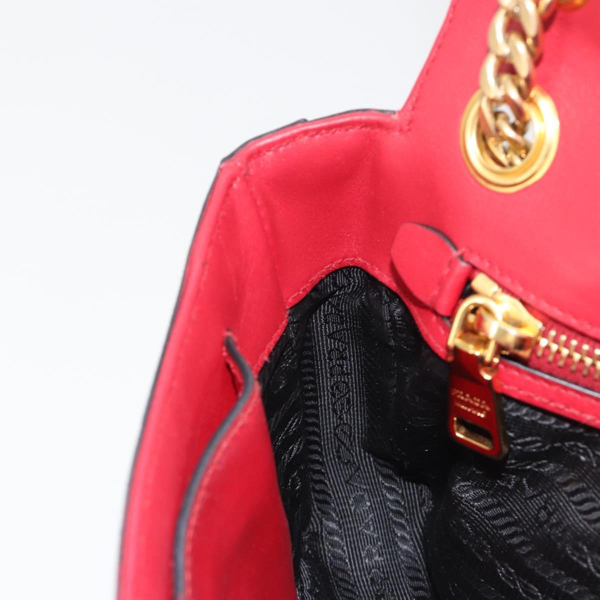 PRADA Chain Shoulder Bag Safiano Leather Red Gold Auth 189736