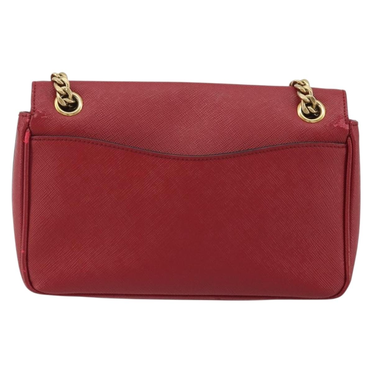 PRADA Chain Shoulder Bag Safiano Leather Red Gold Auth 189736