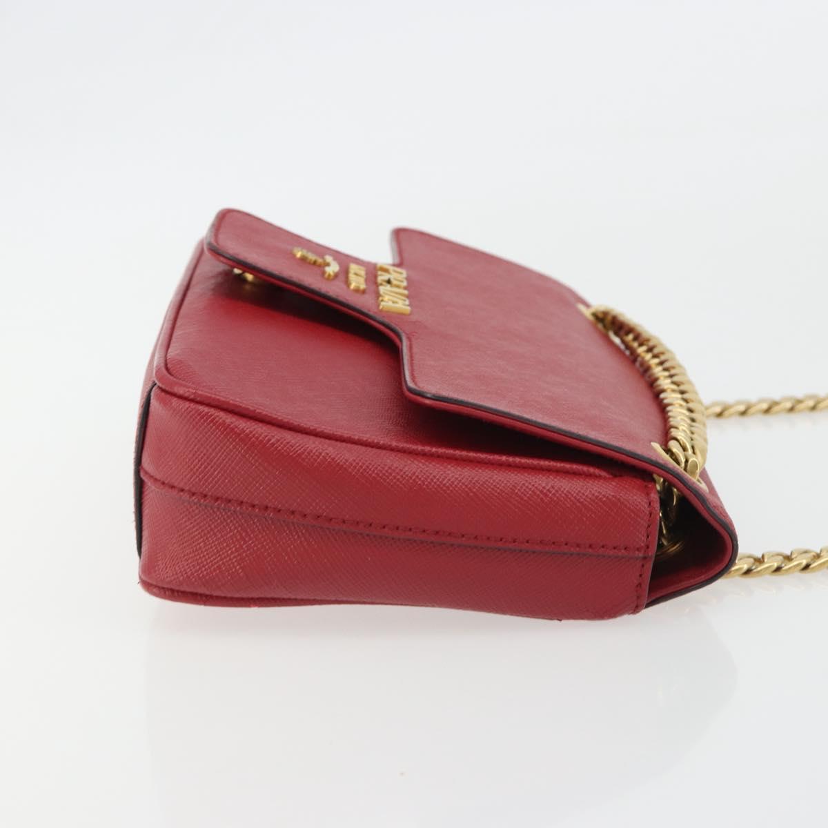PRADA Chain Shoulder Bag Safiano Leather Red Gold Auth 189736
