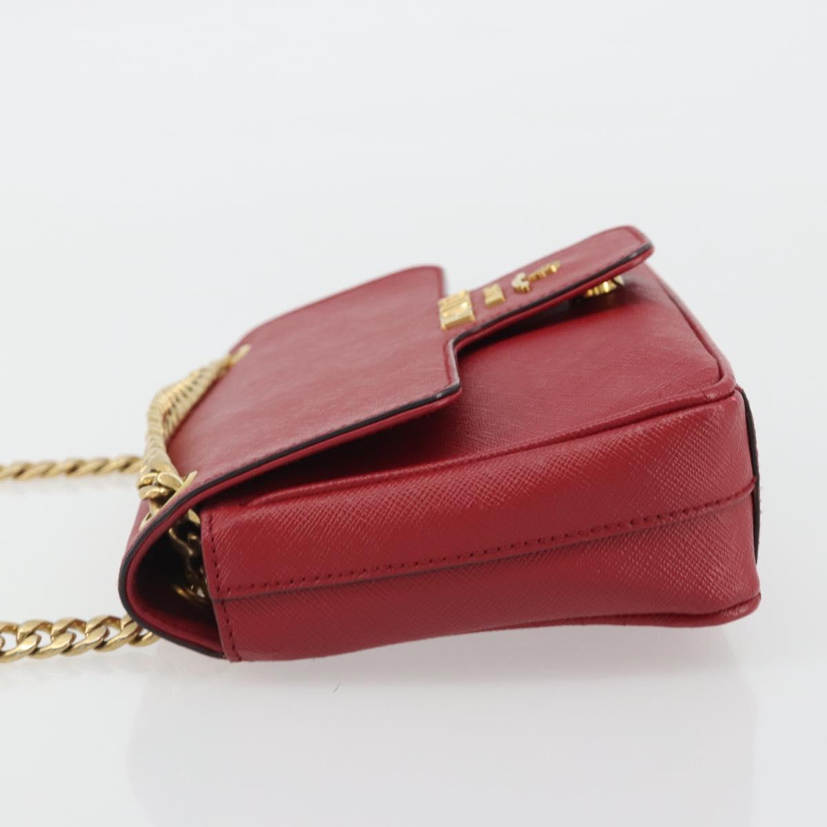 PRADA Chain Shoulder Bag Safiano Leather Red Gold Auth 189736