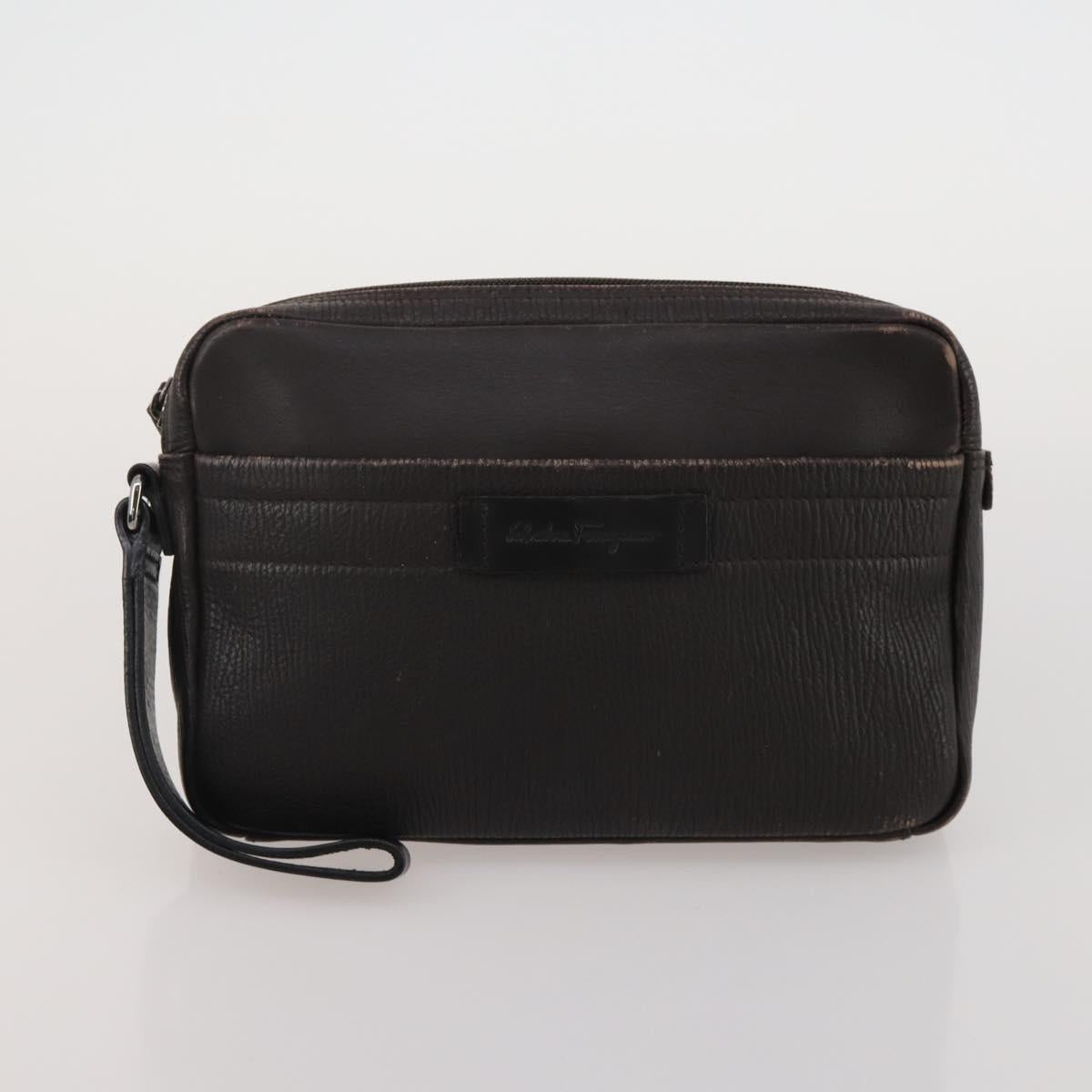 Salvatore Ferragamo Hand Bag Leather 2 Set Black Brown Auth 189737
