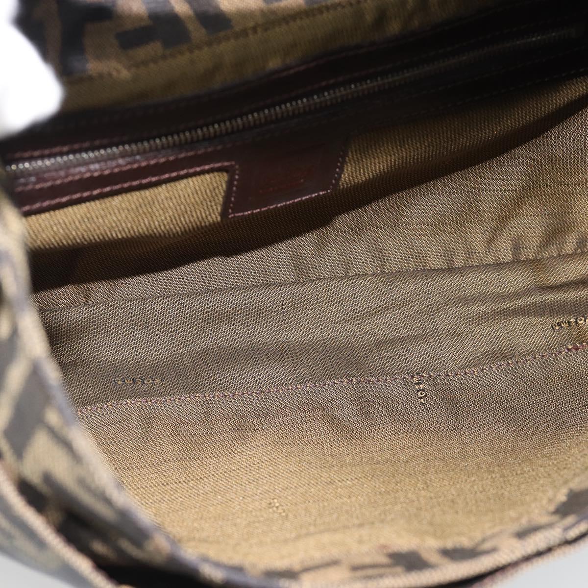 FENDI Zucca Canvas Mamma Baguette Shoulder Bag Black Brown Auth 189740V